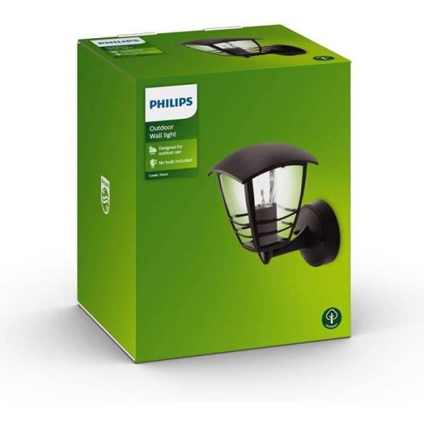 Philips - Applique d'extérieur Montante Métal H20cm Noir Philips - Creek - A incandescence - Design galbé