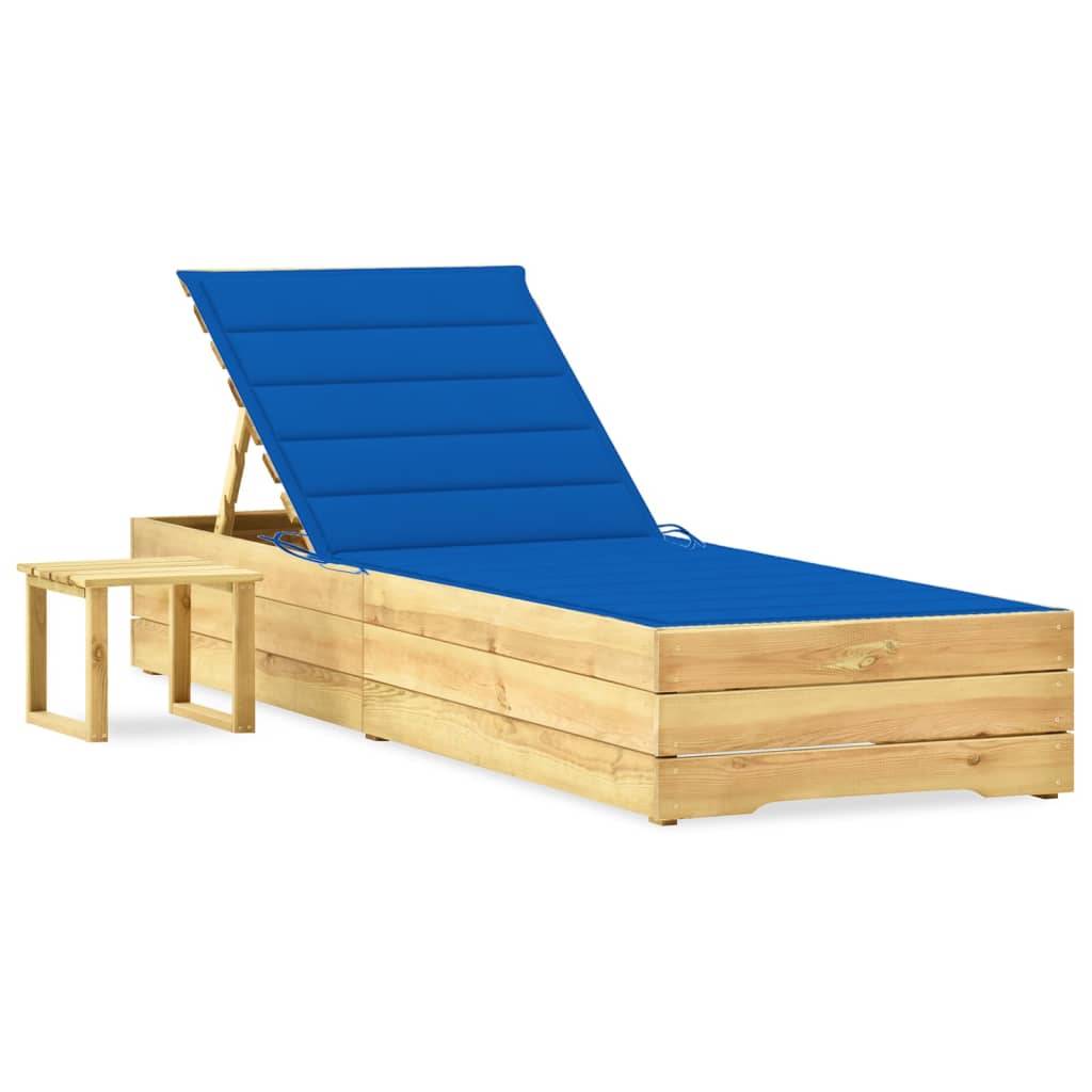 Chaise longue | Transat | Bain de soleil de jardin avec table et coussin Pin imprégné - Image 2