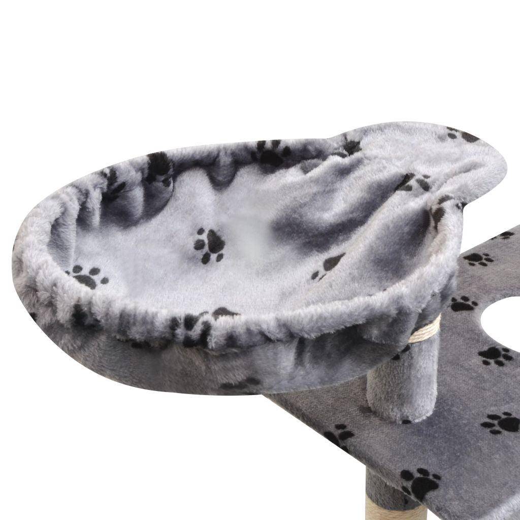 Helloshop26 - Arbre à chat griffoir grattoir niche jouet animaux peluché et sisal 150 cm empreintes de pattes gris - Image 5