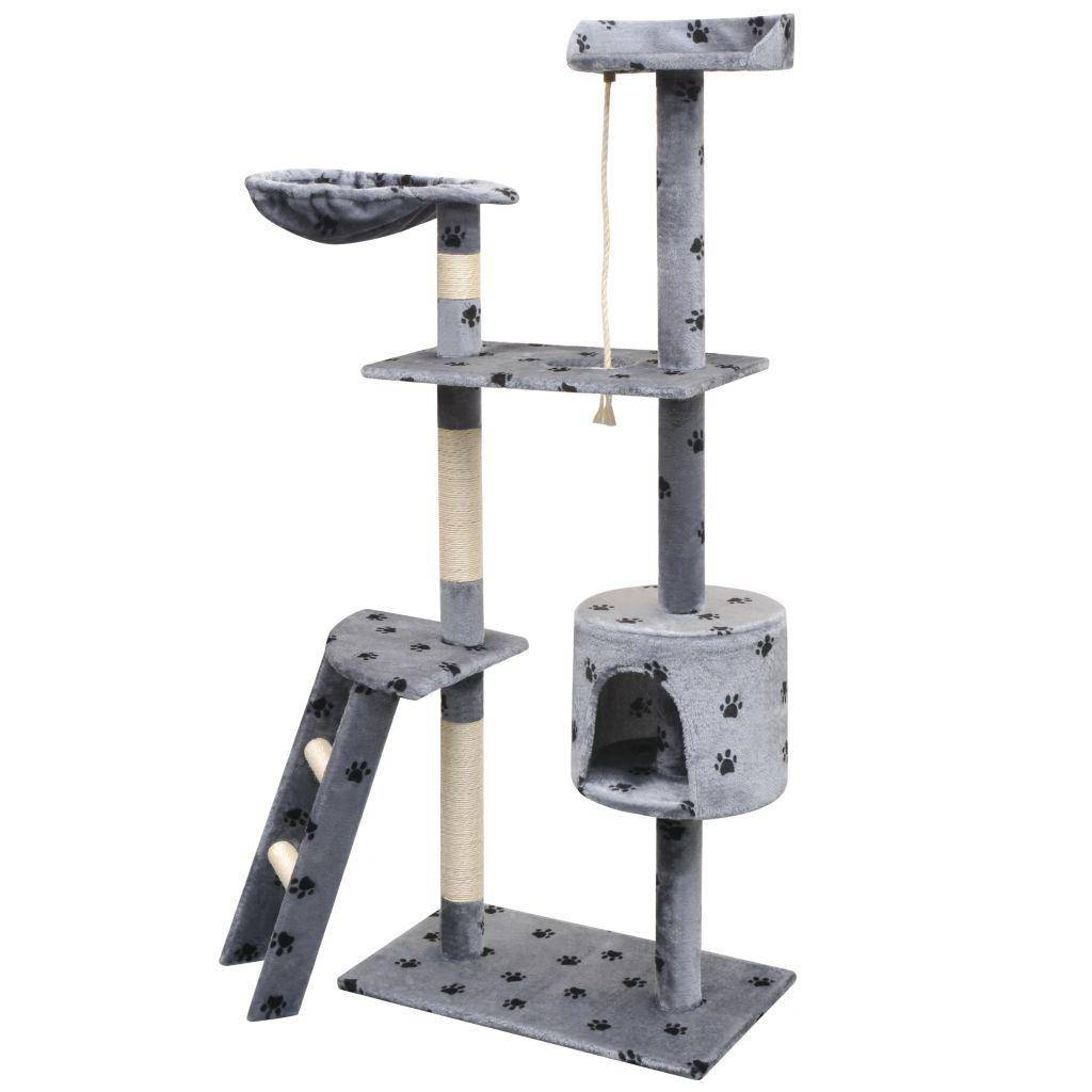 Helloshop26 - Arbre à chat griffoir grattoir niche jouet animaux peluché et sisal 150 cm empreintes de pattes gris - Image 2