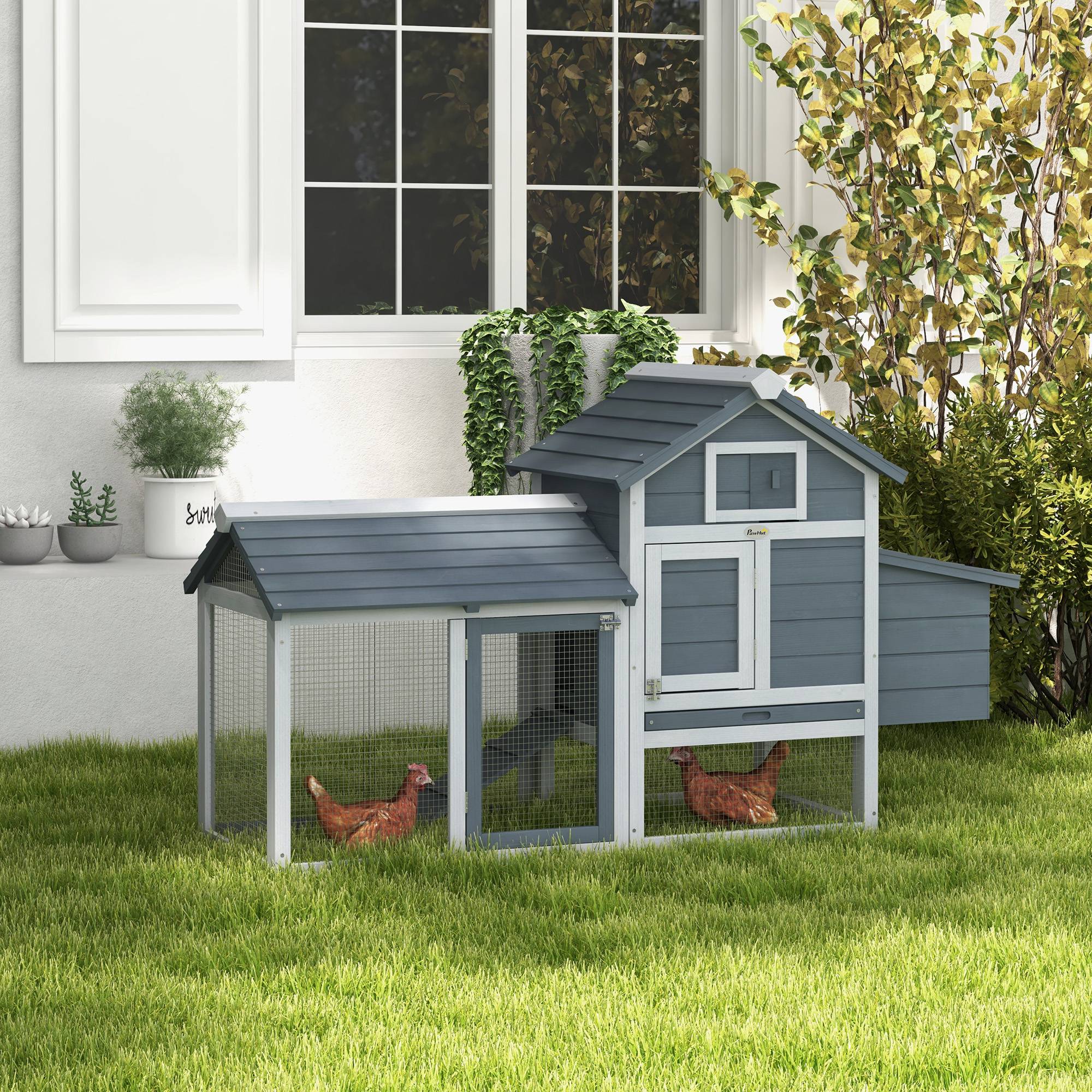 Petit poulailler cottage cage à poules sur pied dim. 150,5L x 54l x 87H cm multi-équipement bois massif de sapin - Image 4