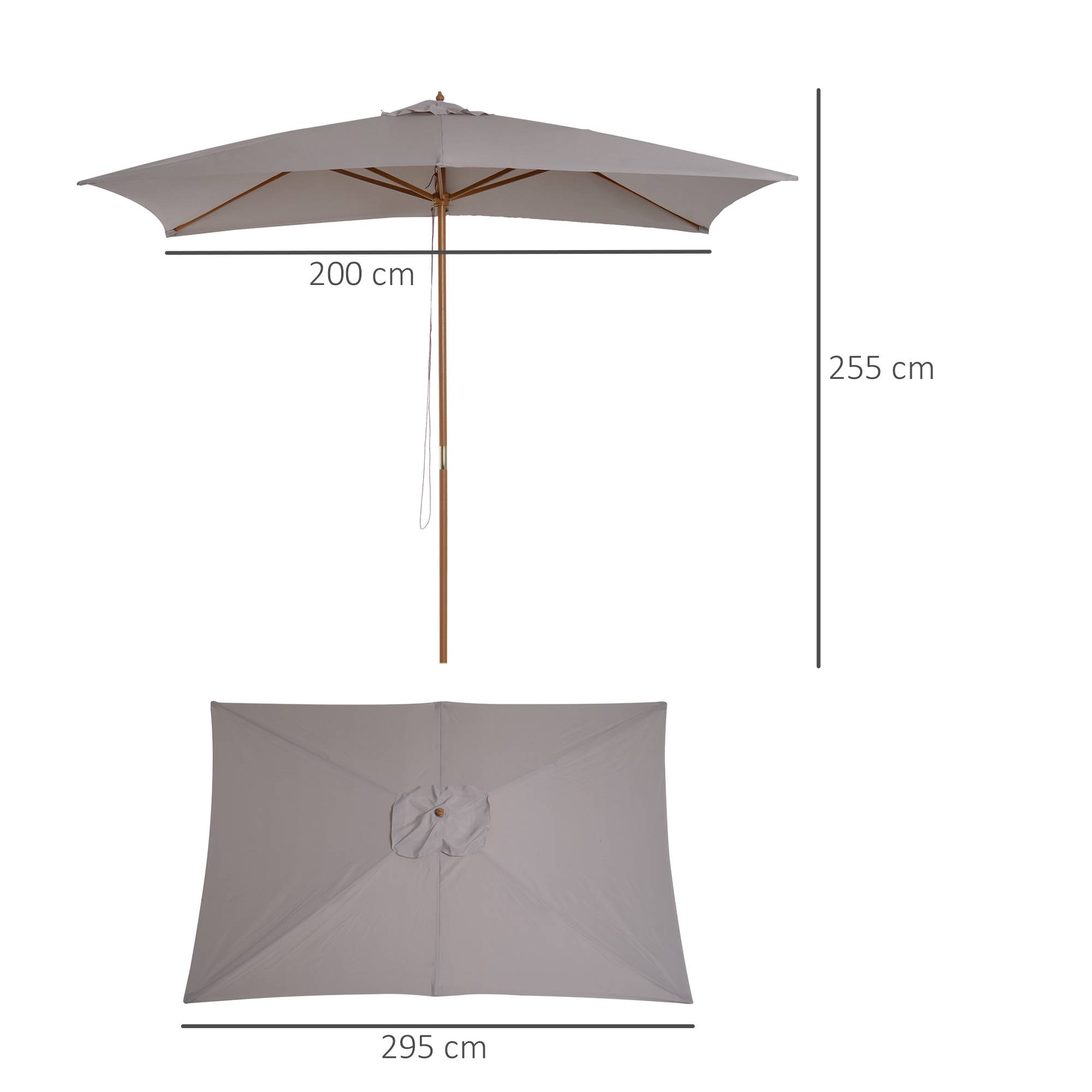Parasol de jardin en bois imperméable 2 x 3 m avec housse amovible en polyester, gris - Image 5