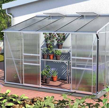 Vitavia - Serre adossée IDA 6500 - 6,50 m² polycarbonate avec porte coulissante et lucarnes, Couleur Vert, Polycarbonate 4 mm - Image 1