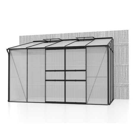 Vitavia - Serre adossée IDA 6500 - 6,50 m² polycarbonate avec porte coulissante et lucarnes, Couleur Vert, Polycarbonate 4 mm - Image 6