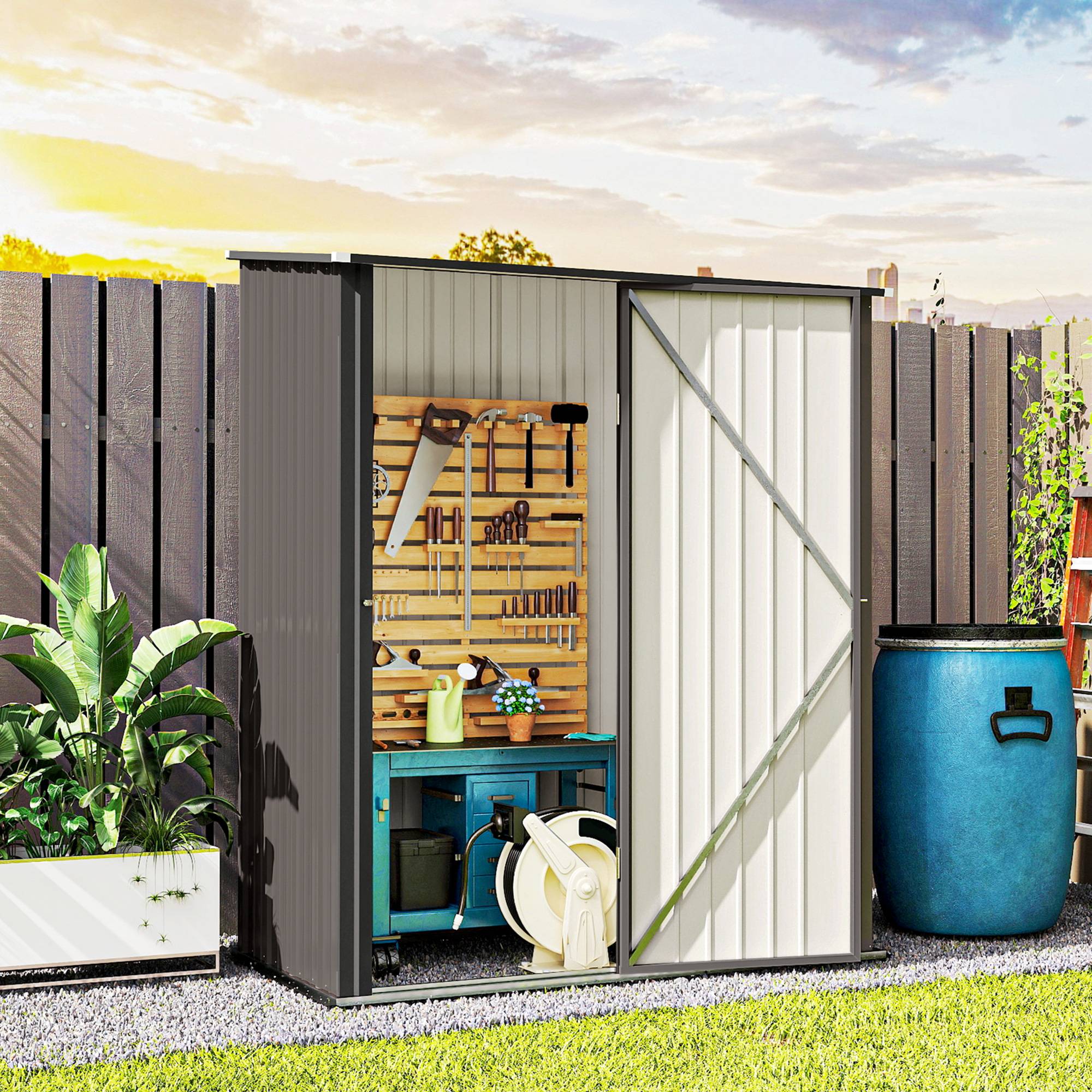 ComfortXL - Abri de jardin acier galvanisé gris clair 161,5 x 94,5 cm porte verrouillable - ComfortXL Outdoor Living - Image 4