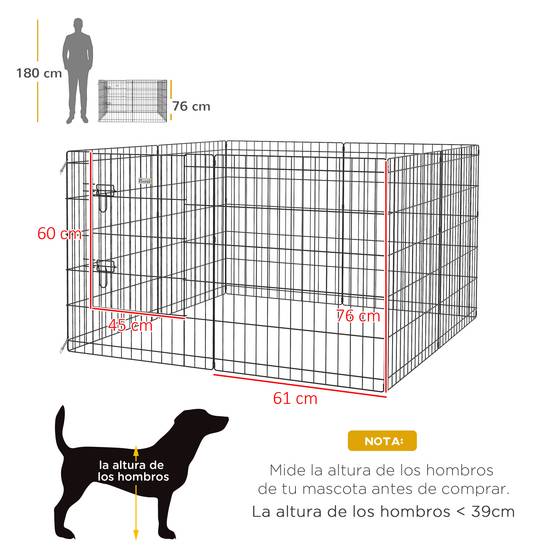 Parc pour chien 8 panneaux 76 x 61 cm, forme personnalisée, avec porte et double verrouillage, pour jardin ou terrasse, noir - Image 5