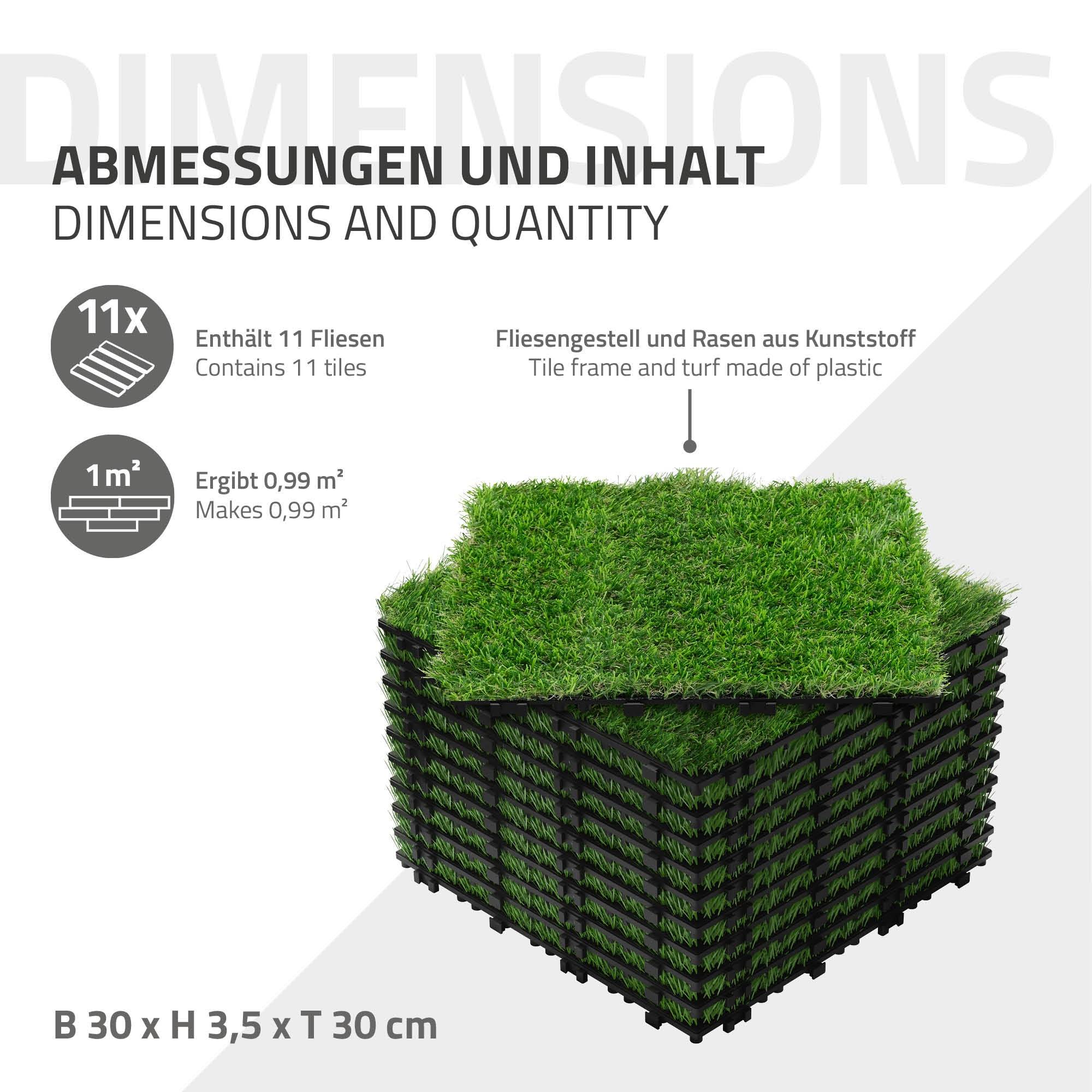 Dalles gazon synthétique 30x30 cm lot de 33 pièces 3m² clipsables avec drainage pelouse artificielle résistante UV jardin terrasse balcon intérieur - Image 6