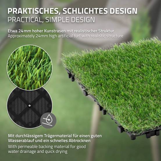 Dalles gazon synthétique 30x30 cm lot de 33 pièces 3m² clipsables avec drainage pelouse artificielle résistante UV jardin terrasse balcon intérieur - Image 4