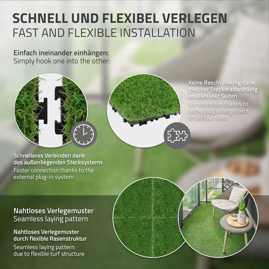 Dalles gazon synthétique 30x30 cm lot de 33 pièces 3m² clipsables avec drainage pelouse artificielle résistante UV jardin terrasse balcon intérieur - Image 5