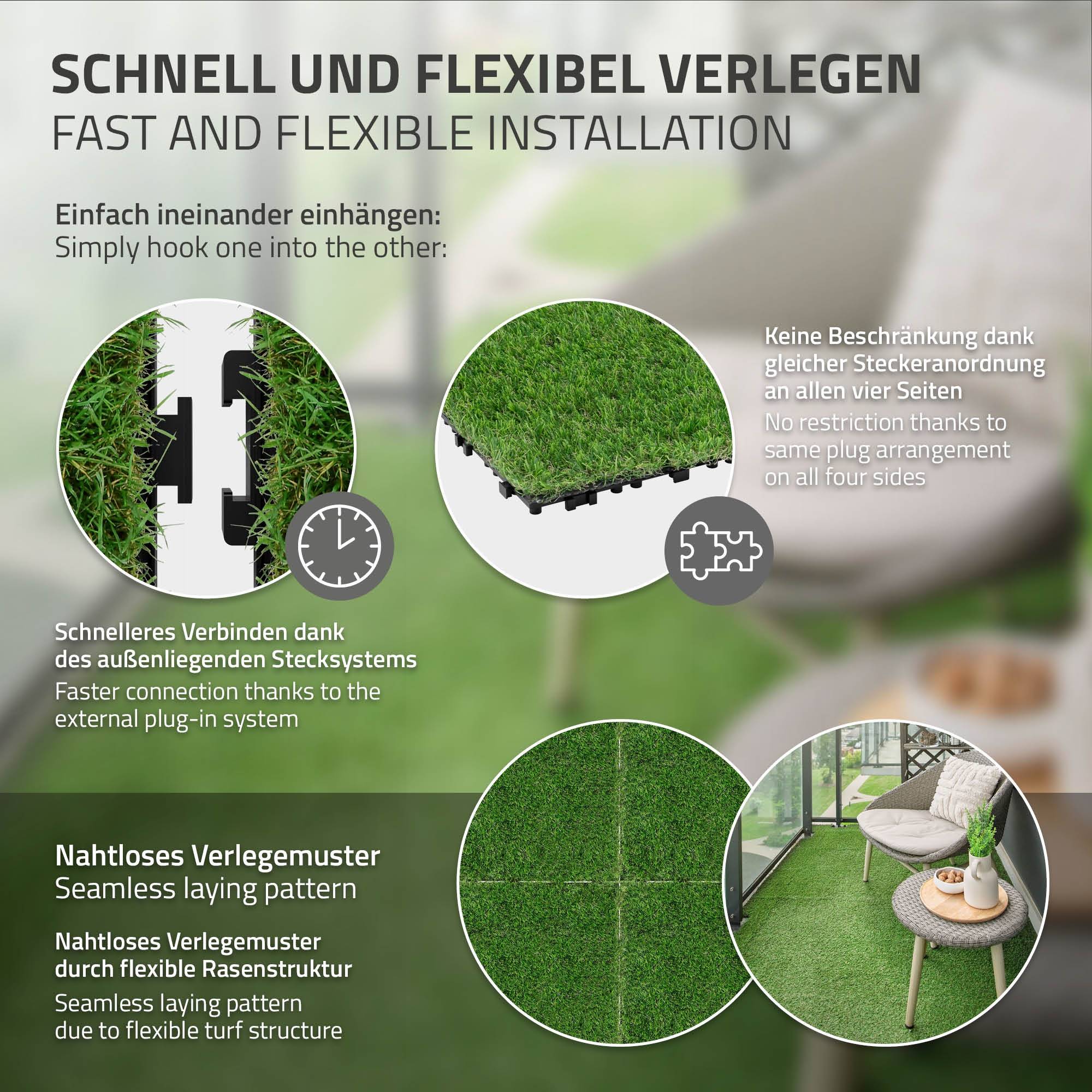 Dalles gazon synthétique 30x30 cm lot de 33 pièces 3m² clipsables avec drainage pelouse artificielle résistante UV jardin terrasse balcon intérieur - Image 5