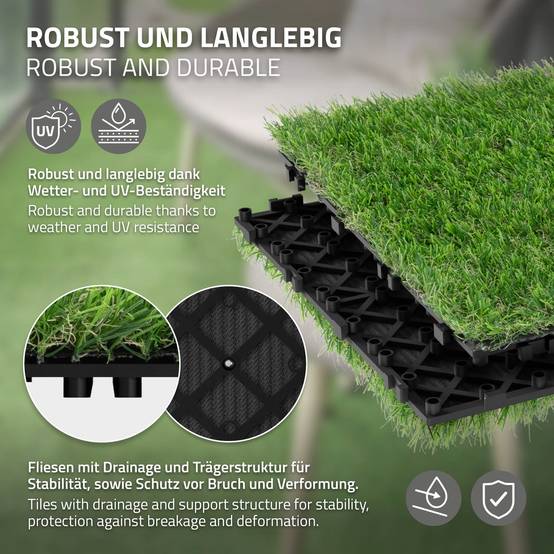 Dalles gazon synthétique 30x30 cm lot de 33 pièces 3m² clipsables avec drainage pelouse artificielle résistante UV jardin terrasse balcon intérieur - Image 3