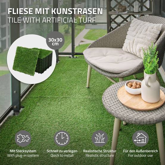 Dalles gazon synthétique 30x30 cm lot de 33 pièces 3m² clipsables avec drainage pelouse artificielle résistante UV jardin terrasse balcon intérieur - Image 2