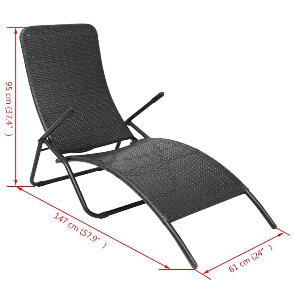 Helloshop26 - Transat chaise longue bain de soleil lit de jardin terrasse meuble d'extérieur pliante rotin synthétique noir - Image 5