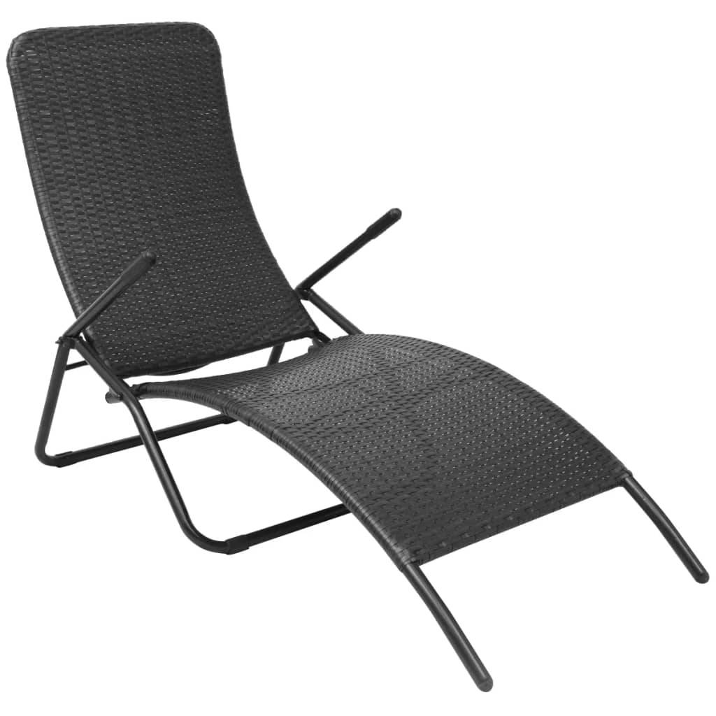 Helloshop26 - Transat chaise longue bain de soleil lit de jardin terrasse meuble d'extérieur pliante rotin synthétique noir - Image 1