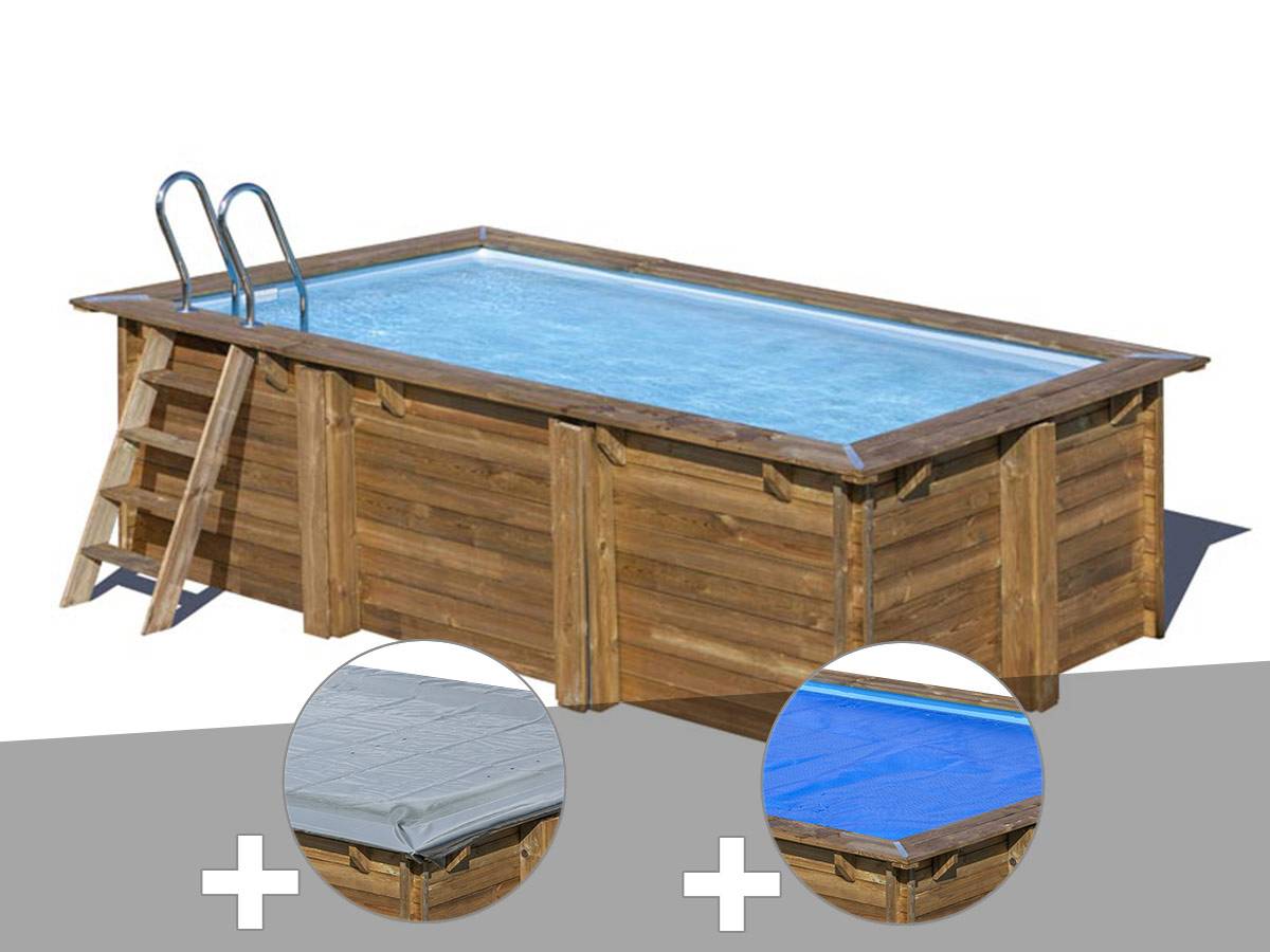 Gré - Kit piscine bois Gré Marbella 2 4,20 x 2,70 x 1,17 m + Bâche hiver + Bâche à bulles