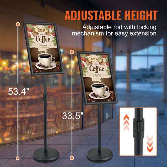 VEVOR Porte-affiche 420x297 mm, rotation 360°, hauteur réglable 850-1357 mm. Alu, base lestée, PVC, pour menu. - Image 3