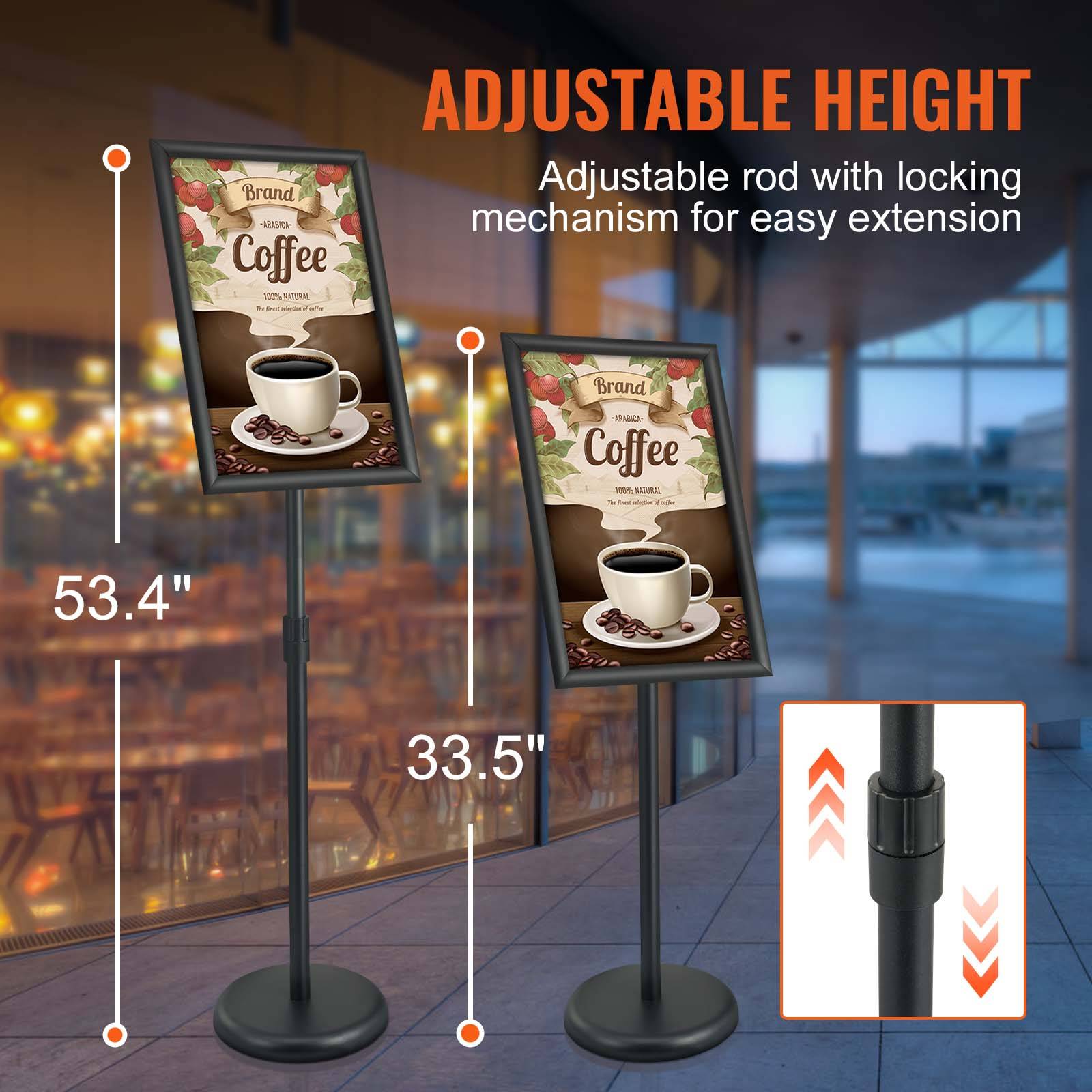 VEVOR Porte-affiche 420x297 mm, rotation 360°, hauteur réglable 850-1357 mm. Alu, base lestée, PVC, pour menu. - Image 3