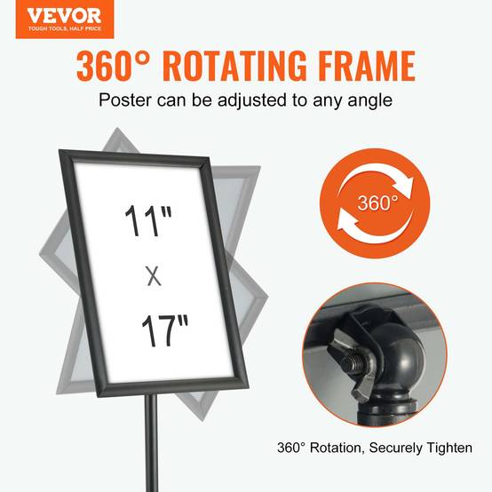 VEVOR Porte-affiche 420x297 mm, rotation 360°, hauteur réglable 850-1357 mm. Alu, base lestée, PVC, pour menu. - Image 2