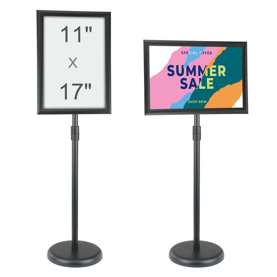 VEVOR Porte-affiche 420x297 mm, rotation 360°, hauteur réglable 850-1357 mm. Alu, base lestée, PVC, pour menu. - Image 1