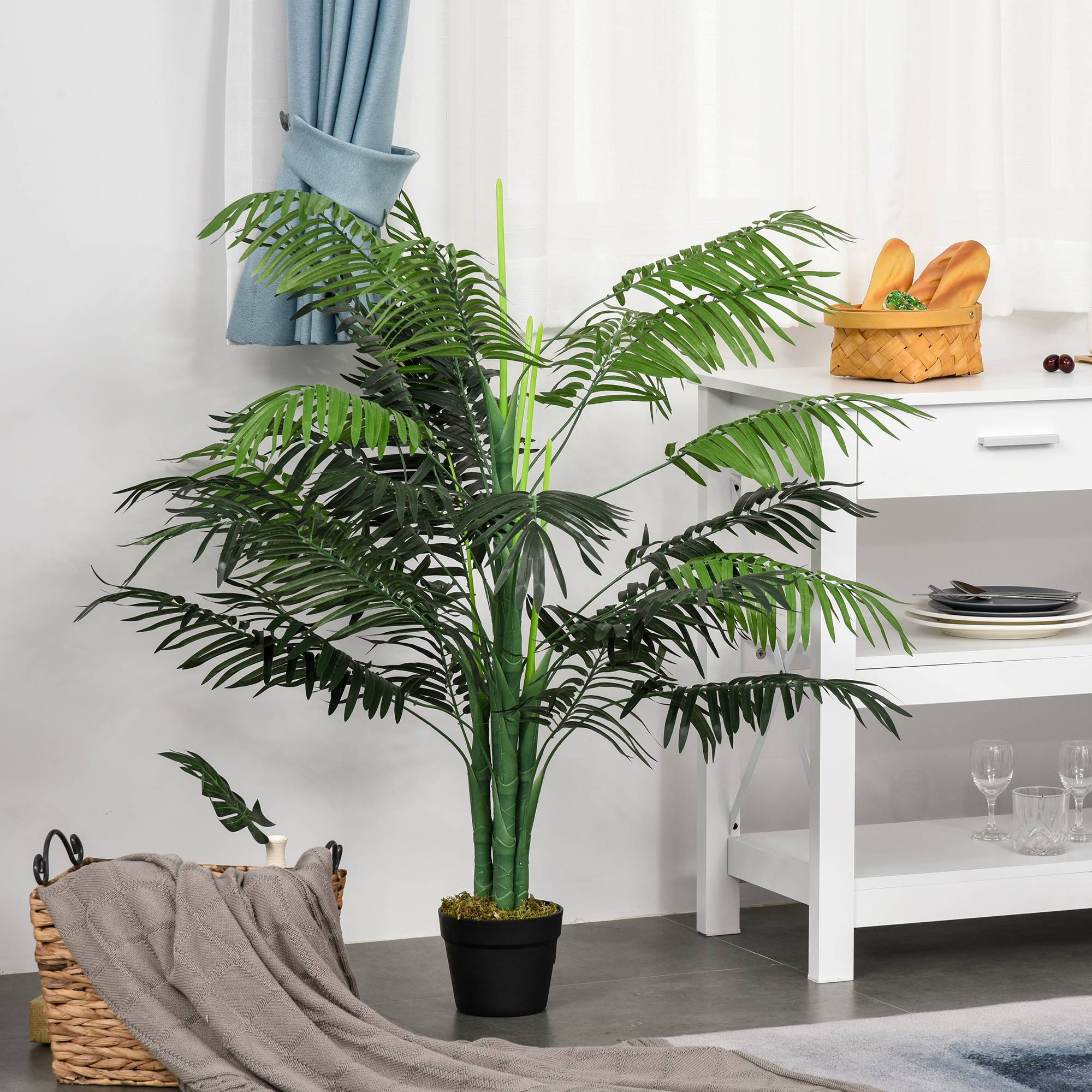 Palmier artificiel 125 cm, plante artificielle avec 18 palmes en pot, salon balcon - Image 3