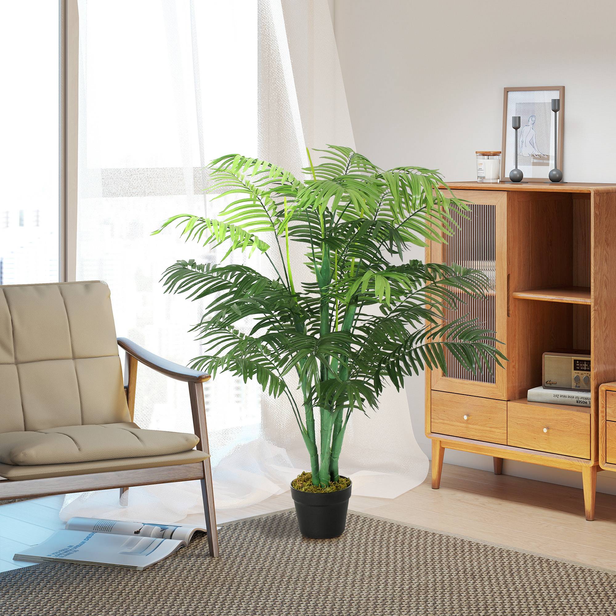 Palmier artificiel 125 cm, plante artificielle avec 18 palmes en pot, salon balcon - Image 8