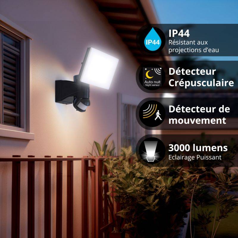 Xanlite - Projecteur mural noir LED IP44 30W avec détecteur de mouvement, 3000 Lumens - PR30WMDV24 - Image 3