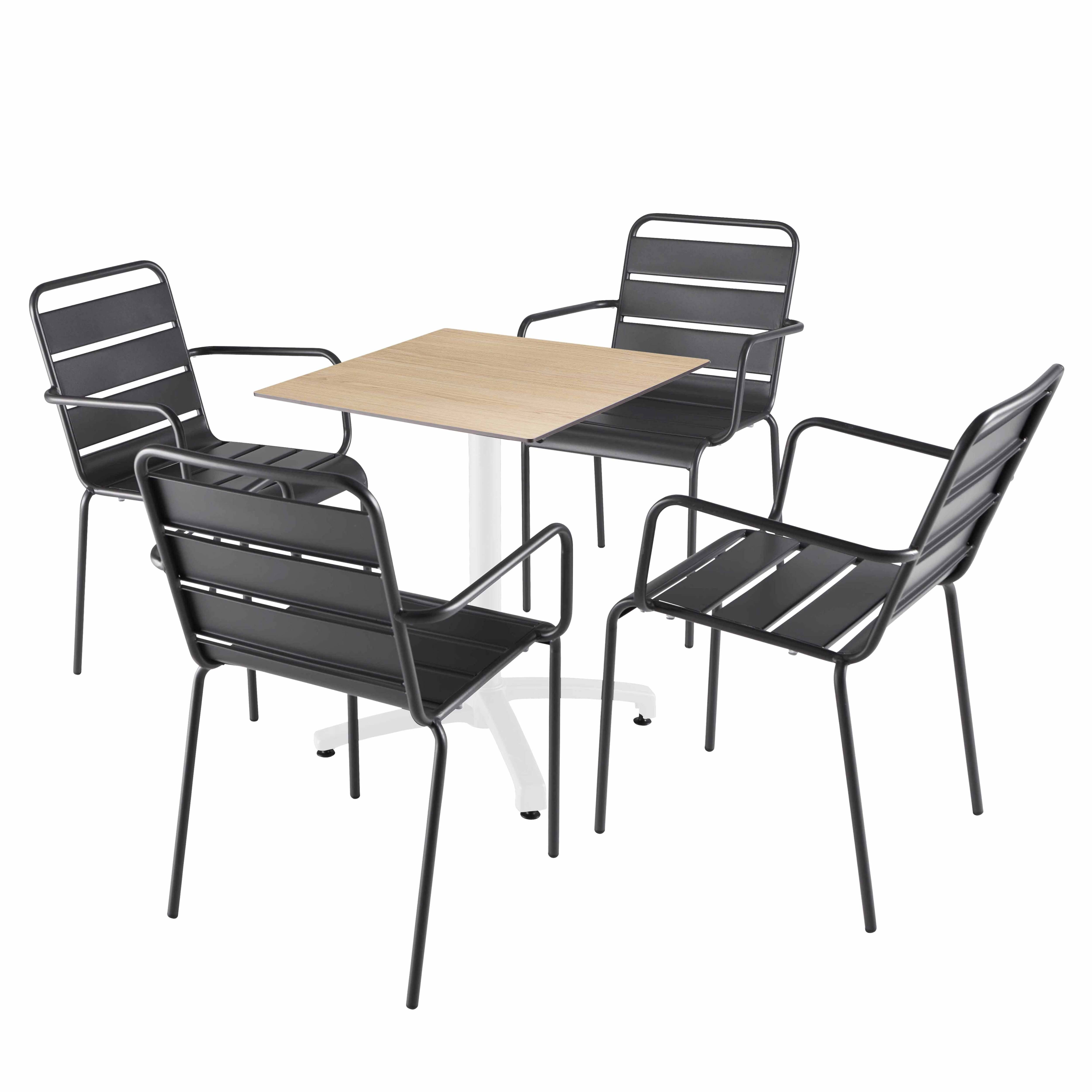 Oviala - Ensemble table 60 cm chêne naturel et 4 chaises en métal gris - Oviala - Image 1