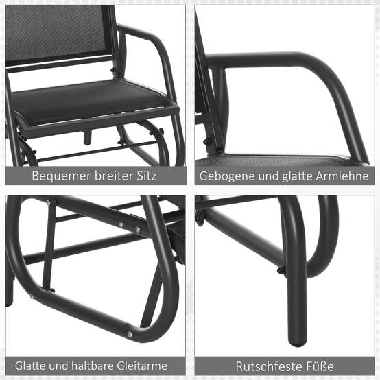 Fauteuil à bascule métal jardin balcon assise ergonomique 70x66x85cm noir - ComfortXL Outdoor Living - Image 9