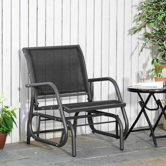 Fauteuil à bascule métal jardin balcon assise ergonomique 70x66x85cm noir - ComfortXL Outdoor Living - Image 4