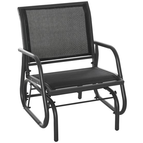Fauteuil à bascule métal jardin balcon assise ergonomique 70x66x85cm noir - ComfortXL Outdoor Living - Image 1