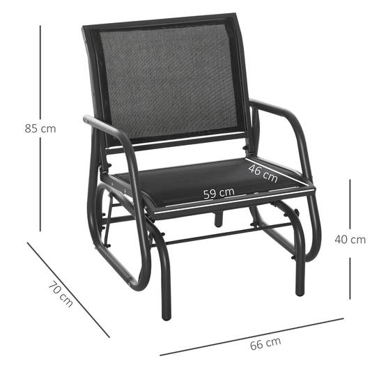 Fauteuil à bascule métal jardin balcon assise ergonomique 70x66x85cm noir - ComfortXL Outdoor Living - Image 5