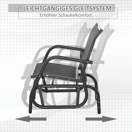 Fauteuil à bascule métal jardin balcon assise ergonomique 70x66x85cm noir - ComfortXL Outdoor Living - Image 6