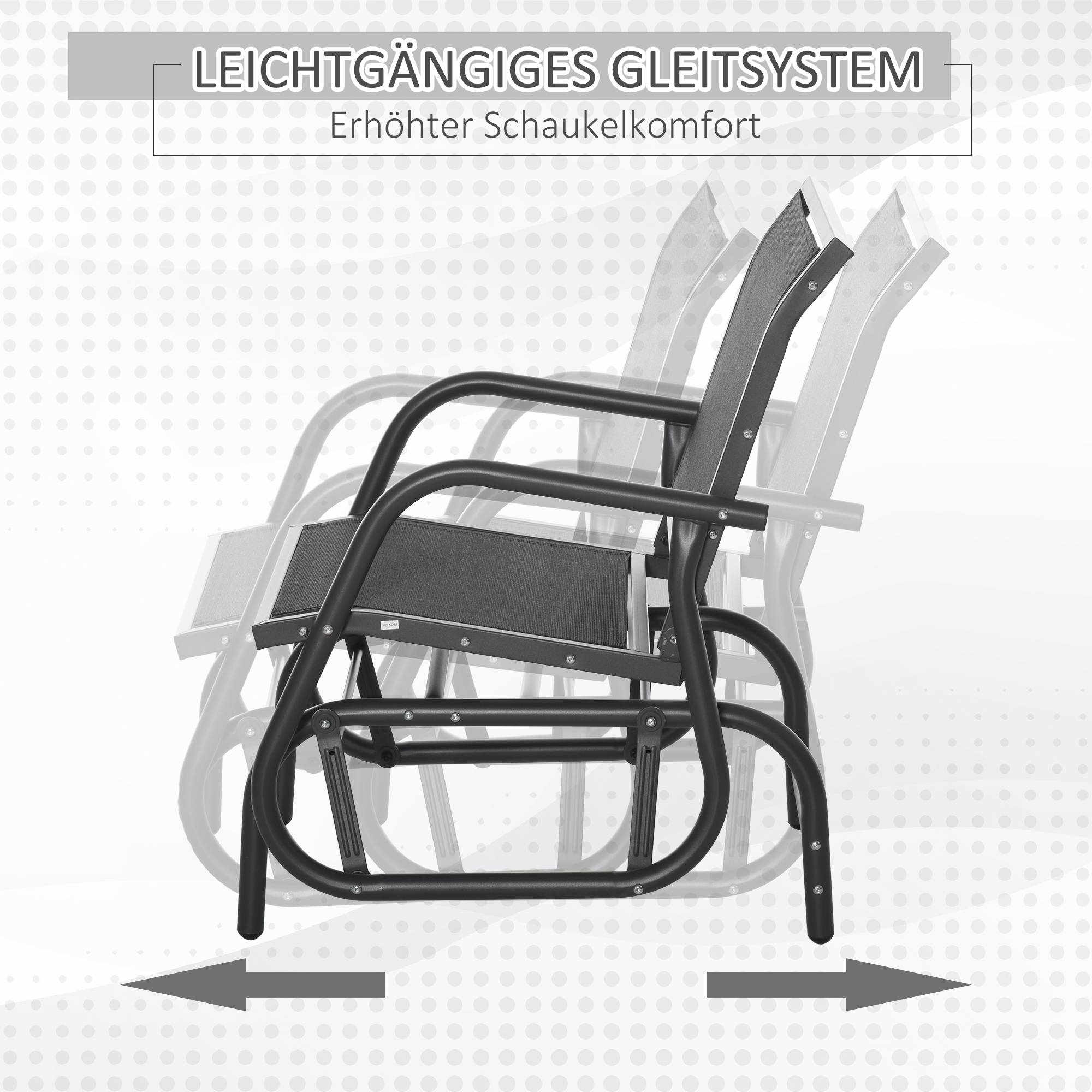 Fauteuil à bascule métal jardin balcon assise ergonomique 70x66x85cm noir - ComfortXL Outdoor Living - Image 6