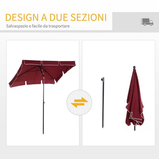 Parasol rectangulaire aluminium extérieur jardin inclinaison ajustable 200x130 cm rouge - ComfortXL Outdoor Living - Image 7