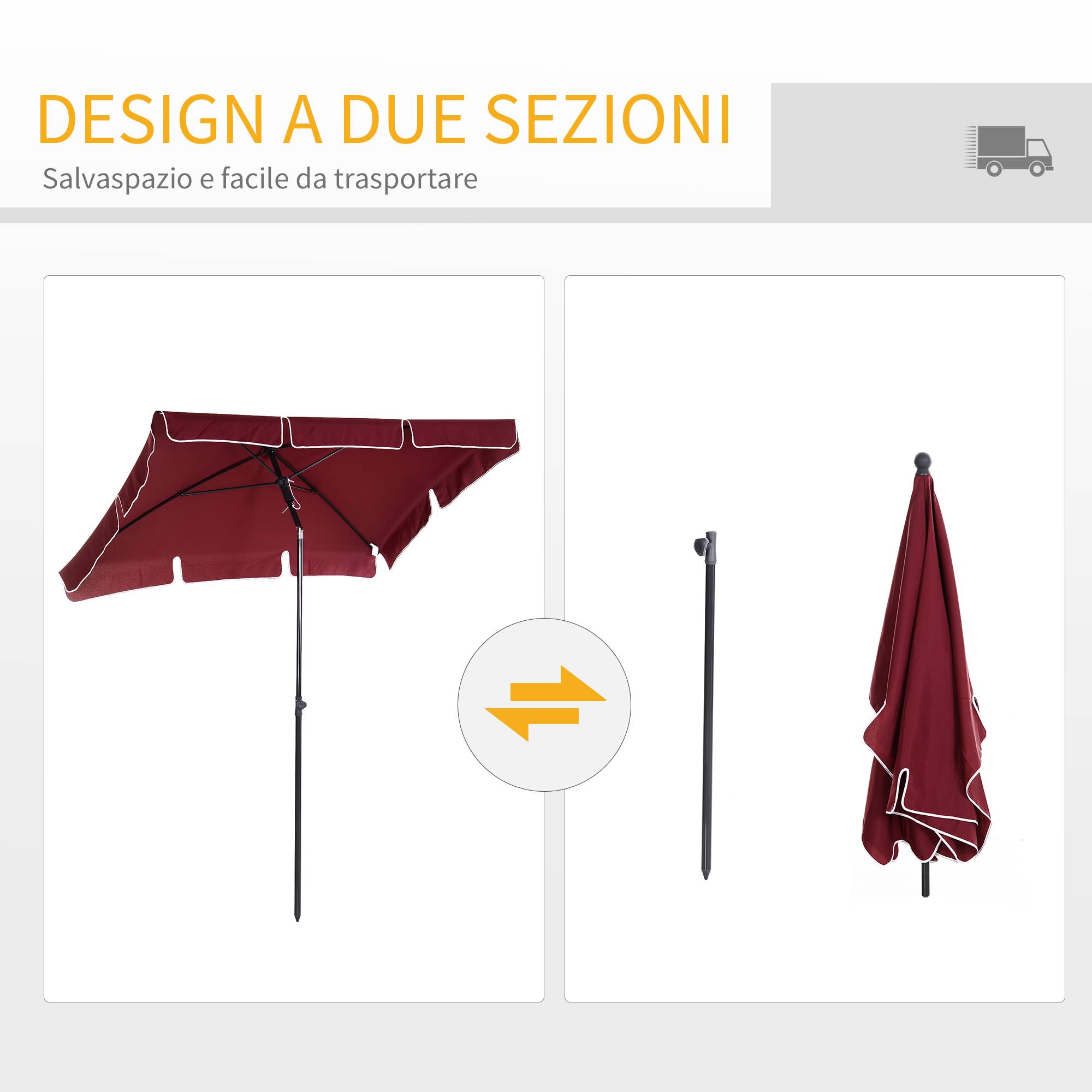 Parasol rectangulaire aluminium extérieur jardin inclinaison ajustable 200x130 cm rouge - ComfortXL Outdoor Living - Image 7
