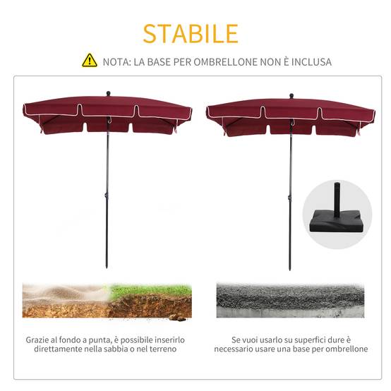 Parasol rectangulaire aluminium extérieur jardin inclinaison ajustable 200x130 cm rouge - ComfortXL Outdoor Living - Image 8
