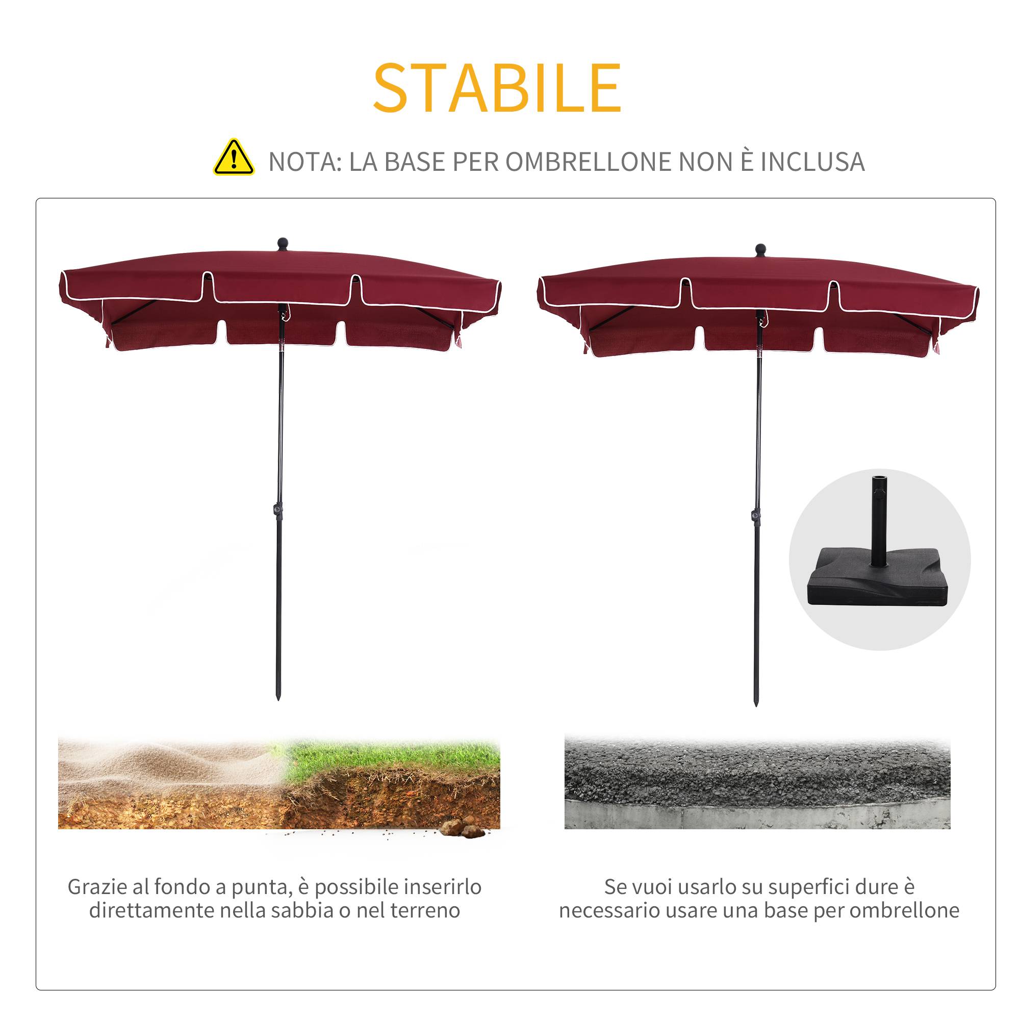 Parasol rectangulaire aluminium extérieur jardin inclinaison ajustable 200x130 cm rouge - ComfortXL Outdoor Living - Image 8