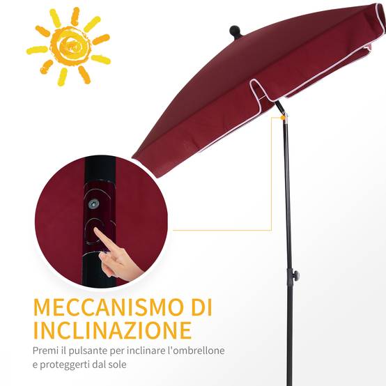 Parasol rectangulaire aluminium extérieur jardin inclinaison ajustable 200x130 cm rouge - ComfortXL Outdoor Living - Image 6