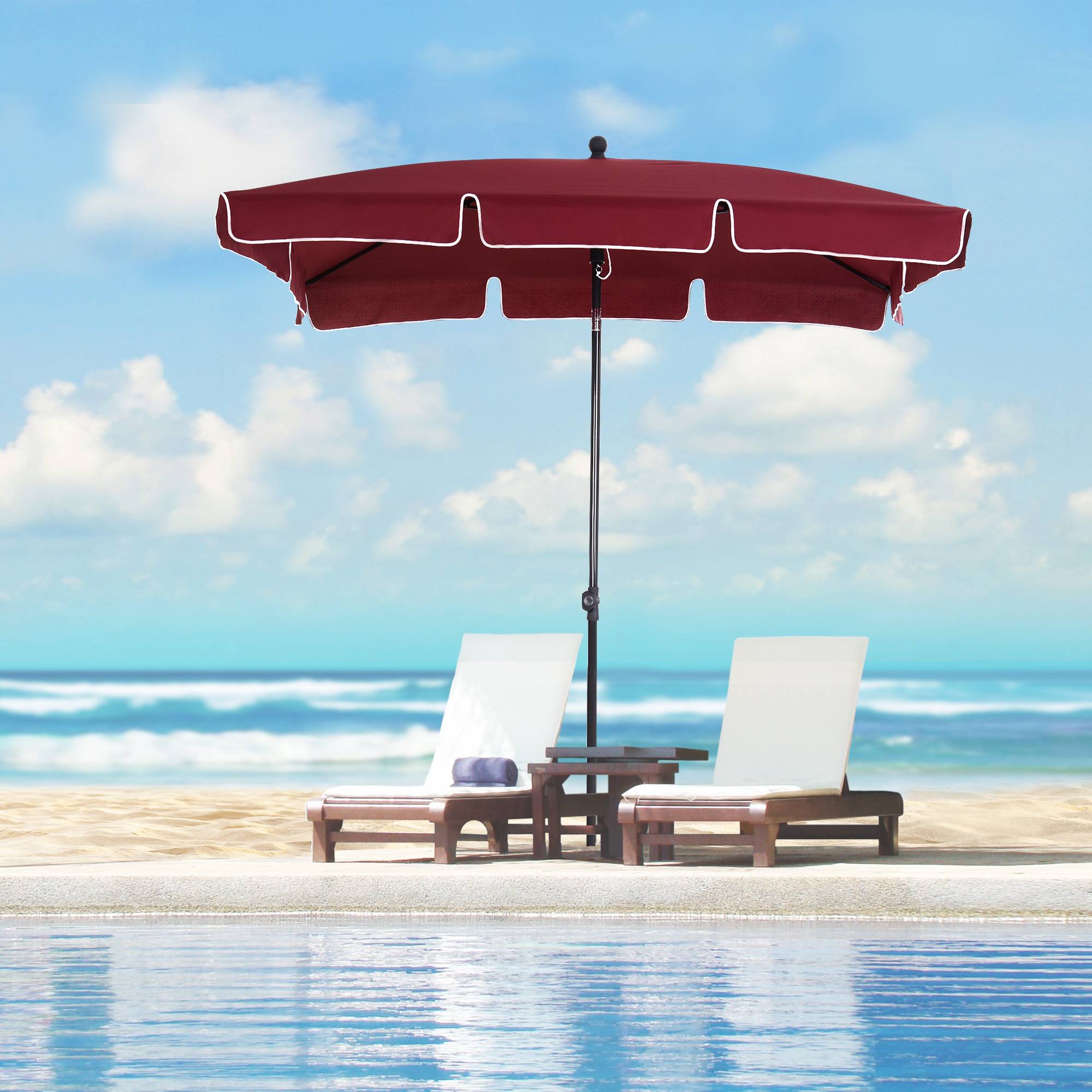 Parasol rectangulaire aluminium extérieur jardin inclinaison ajustable 200x130 cm rouge - ComfortXL Outdoor Living - Image 4