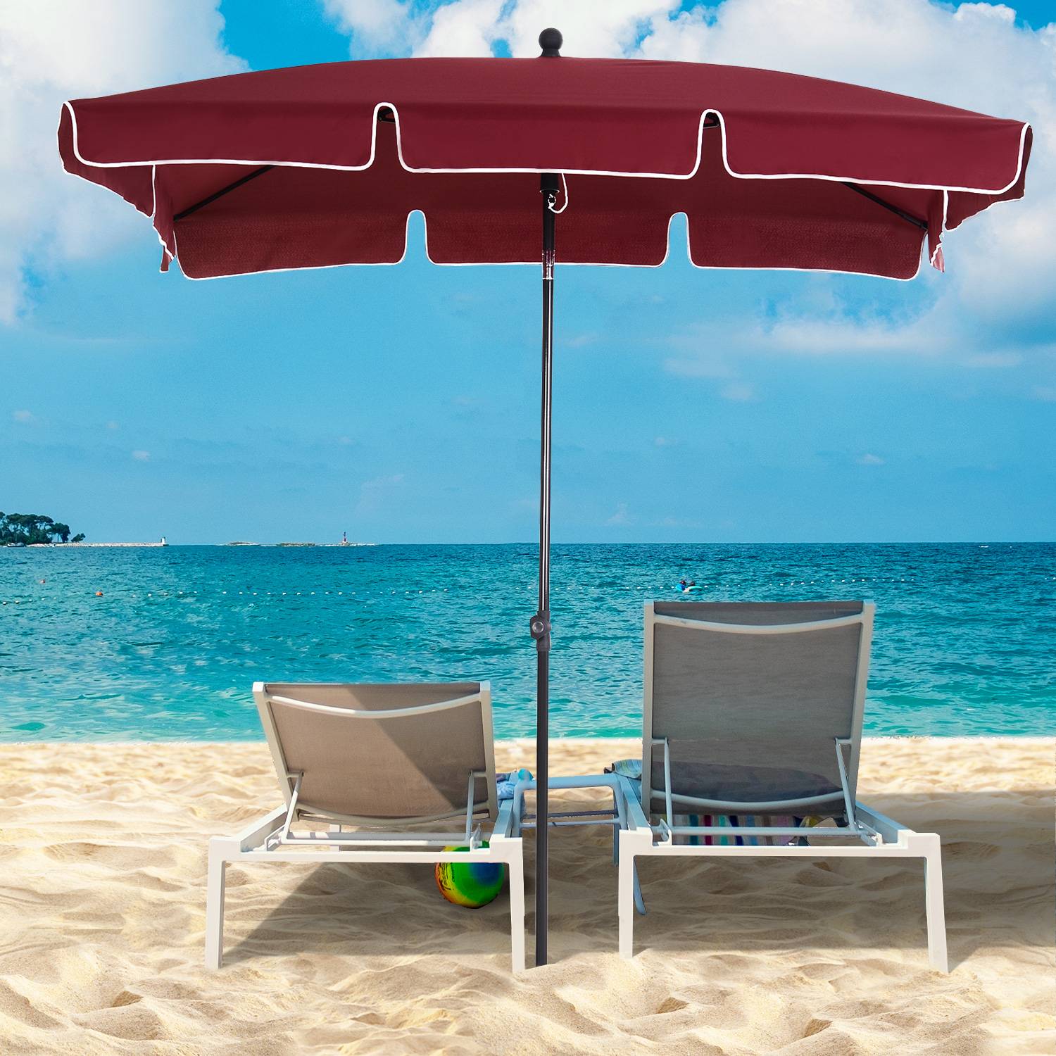Parasol rectangulaire aluminium extérieur jardin inclinaison ajustable 200x130 cm rouge - ComfortXL Outdoor Living - Image 3