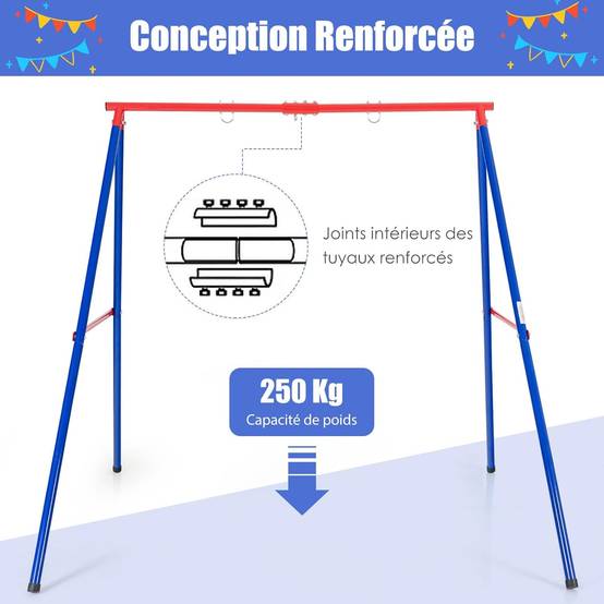 Portique de Balançoire en Métal avec Structure en A,Charge 250kg , 194x184x180cm(Rouge) - Image 1