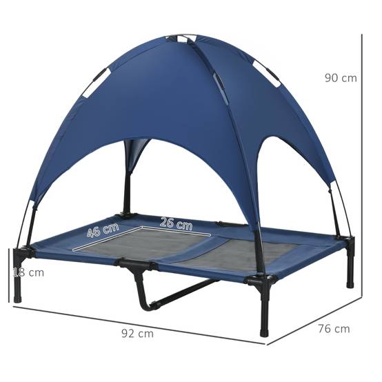 Lit pour chien extérieur avec auvent pliable 92 x 76 x 90 cm acier et tissu oxford 600D bleu foncé et noir - PANGIVO - Image 3