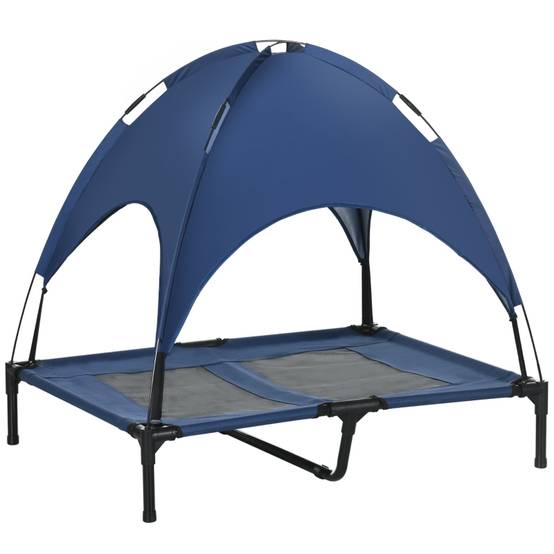 Lit pour chien extérieur avec auvent pliable 92 x 76 x 90 cm acier et tissu oxford 600D bleu foncé et noir - PANGIVO - Image 1