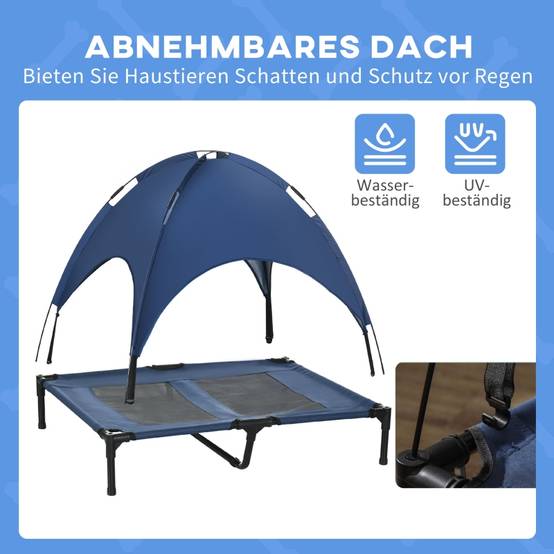 Lit pour chien extérieur avec auvent pliable 92 x 76 x 90 cm acier et tissu oxford 600D bleu foncé et noir - PANGIVO - Image 5