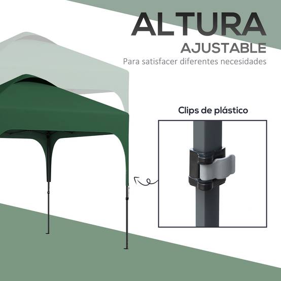 Tente de jardin 2,5 x 2,5 x 2,68 m, protection UV, hauteur réglable (plus de 50 cm), 4 sacs de lestage et sac de transport inclus (vert). - Image 8