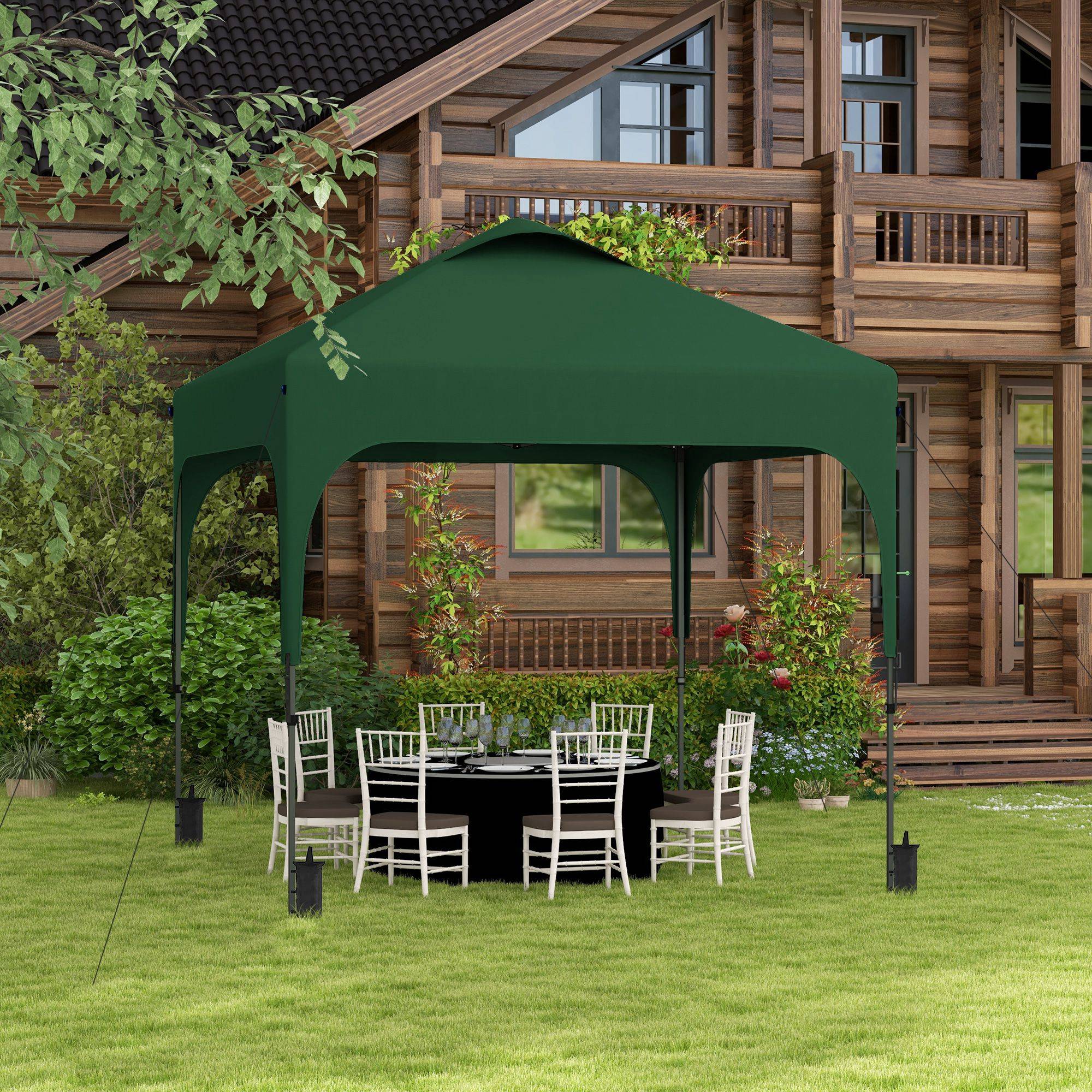 Tente de jardin 2,5 x 2,5 x 2,68 m, protection UV, hauteur réglable (plus de 50 cm), 4 sacs de lestage et sac de transport inclus (vert). - Image 4