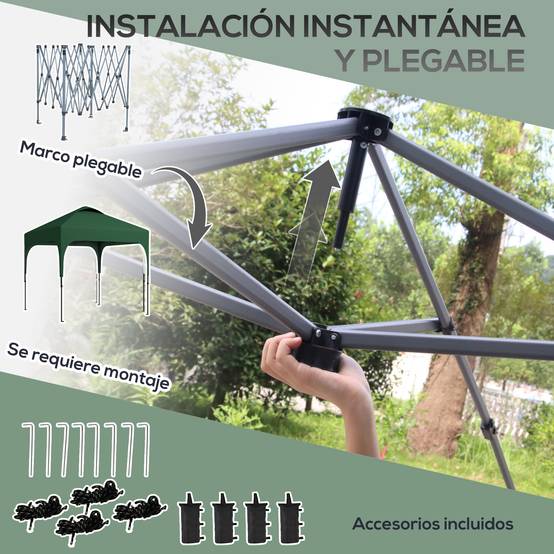 Tente de jardin 2,5 x 2,5 x 2,68 m, protection UV, hauteur réglable (plus de 50 cm), 4 sacs de lestage et sac de transport inclus (vert). - Image 7