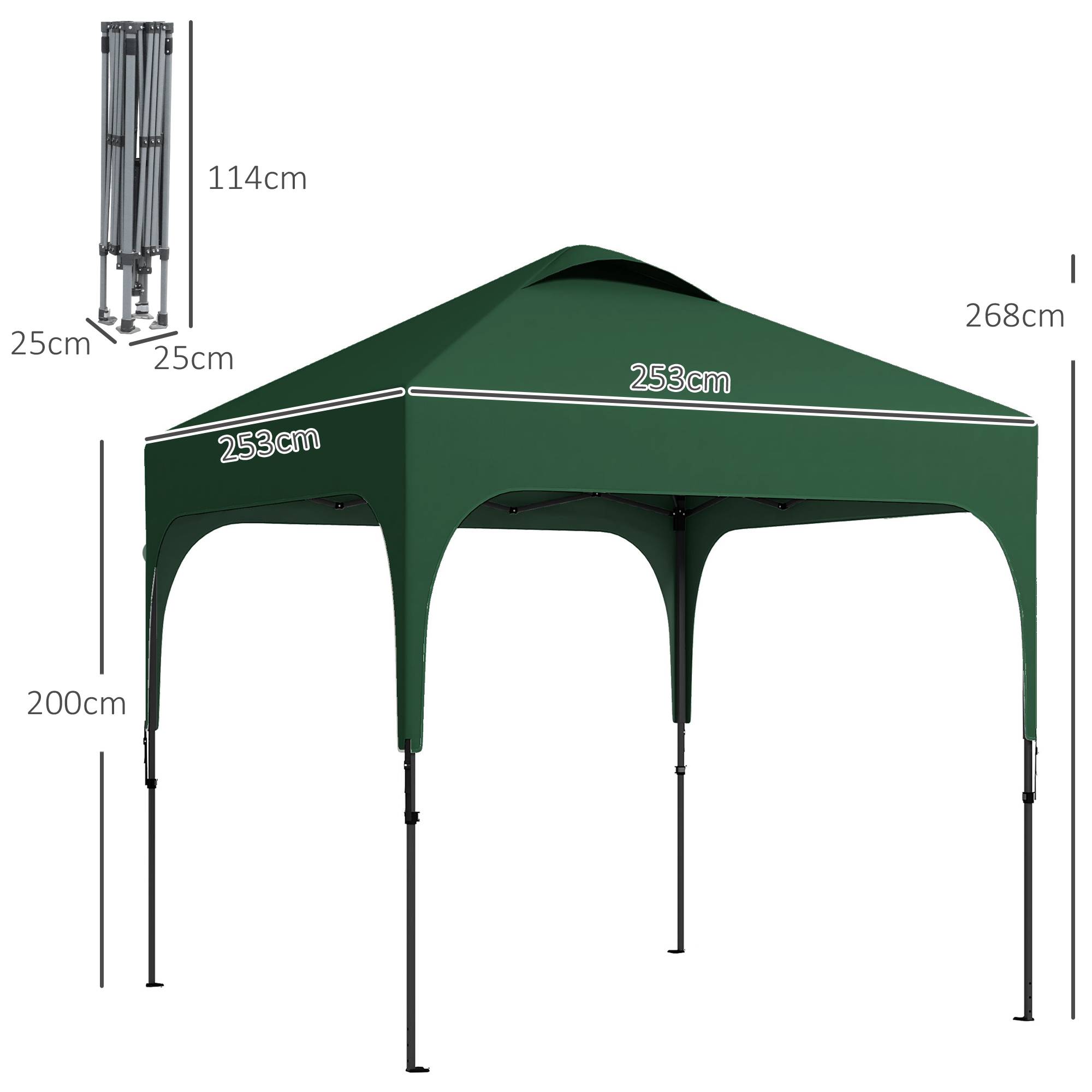 Tente de jardin 2,5 x 2,5 x 2,68 m, protection UV, hauteur réglable (plus de 50 cm), 4 sacs de lestage et sac de transport inclus (vert). - Image 5