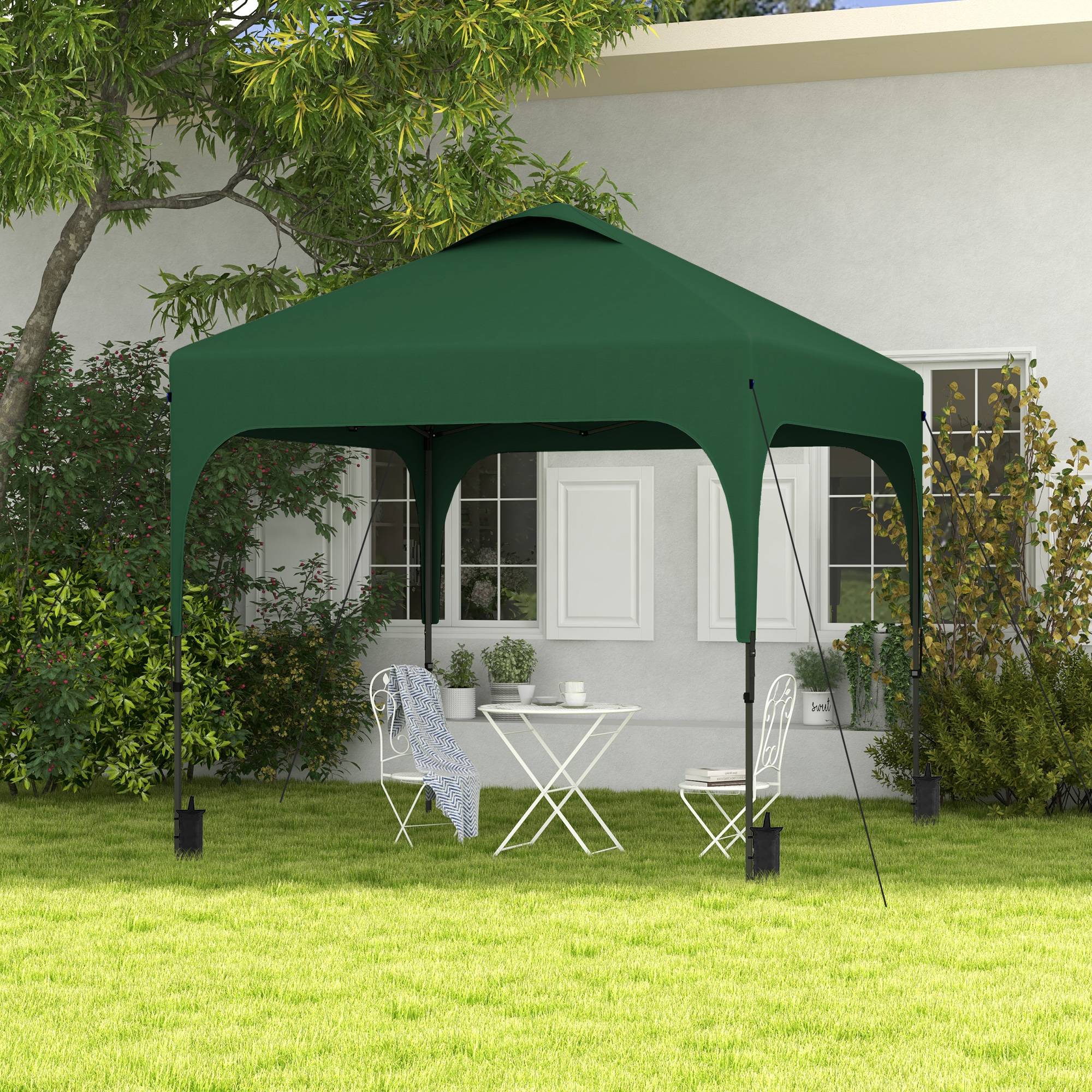Tente de jardin 2,5 x 2,5 x 2,68 m, protection UV, hauteur réglable (plus de 50 cm), 4 sacs de lestage et sac de transport inclus (vert). - Image 3