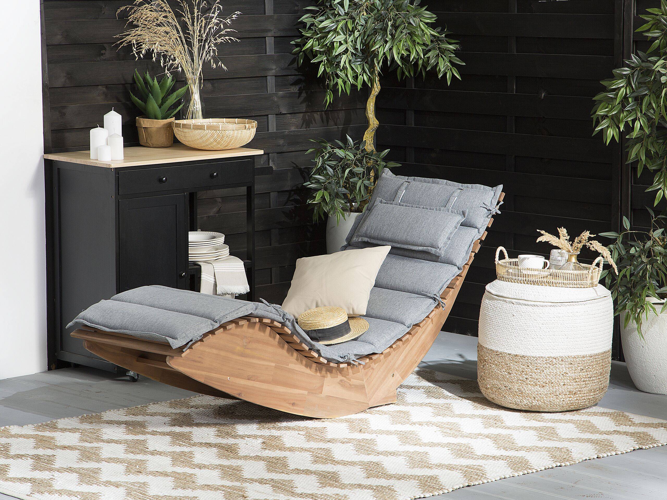 Beliani - Bain de Soleil Chaise Longue de Jardin en Bois d'Acacia avec Coussin Gris Matières Résitantes et Fonction Bascule Design Moderne Beliani - Image 2